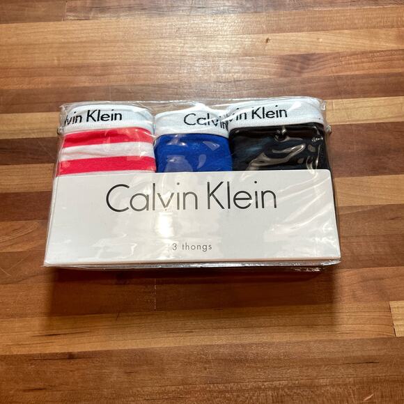 CALVIN KLEIN Carousel Cotton 3-Pack Thong Underwear QD3587 red/blue/black XL - Picture 6 of 8